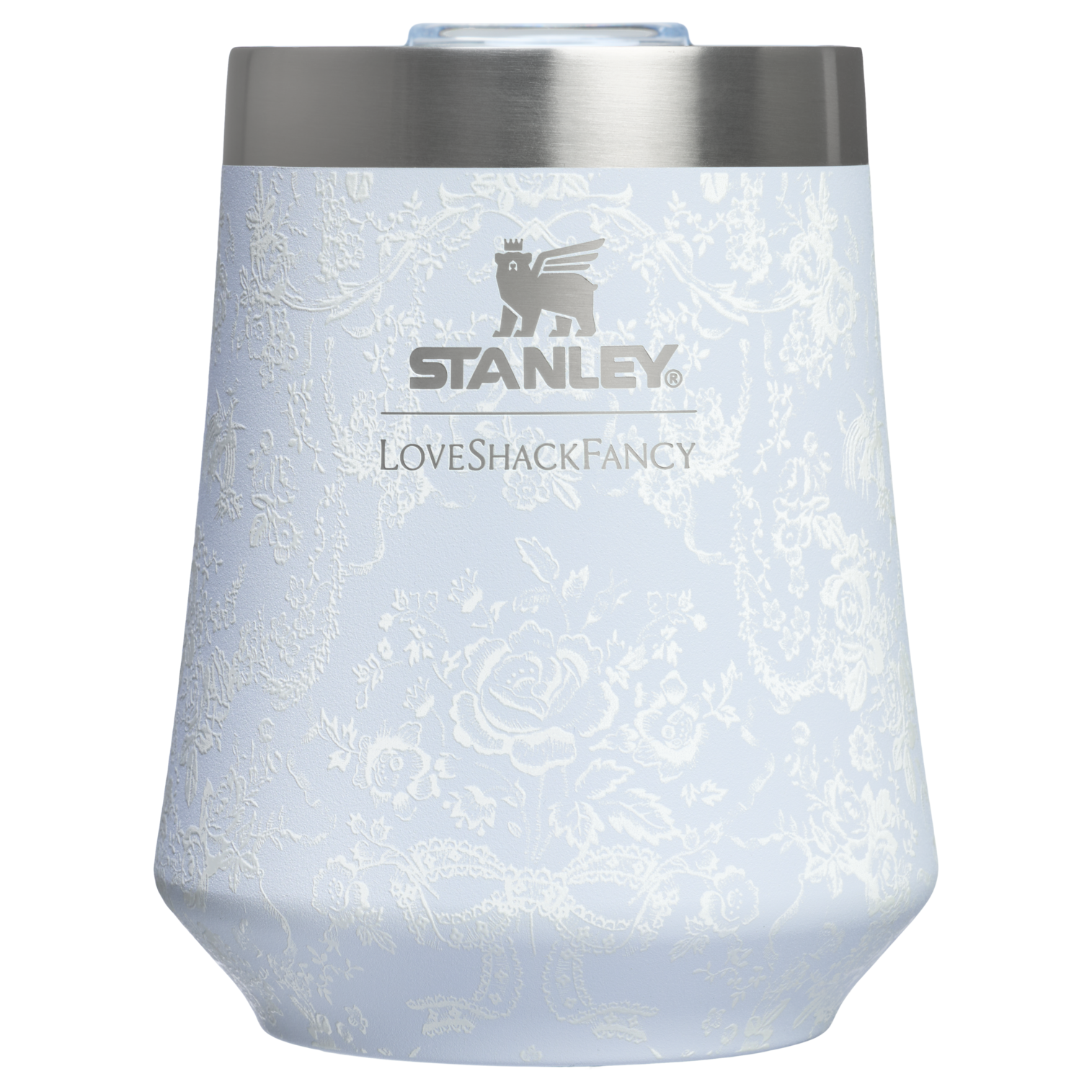 Vacuum Insulated Wine Stanley 1913 x LoveShackFancy Holiday Reserve Wine Tumbler D204X - Reserve Collection Stainless Steel Whiskey Cup - Toscana Toile Alpine Blue