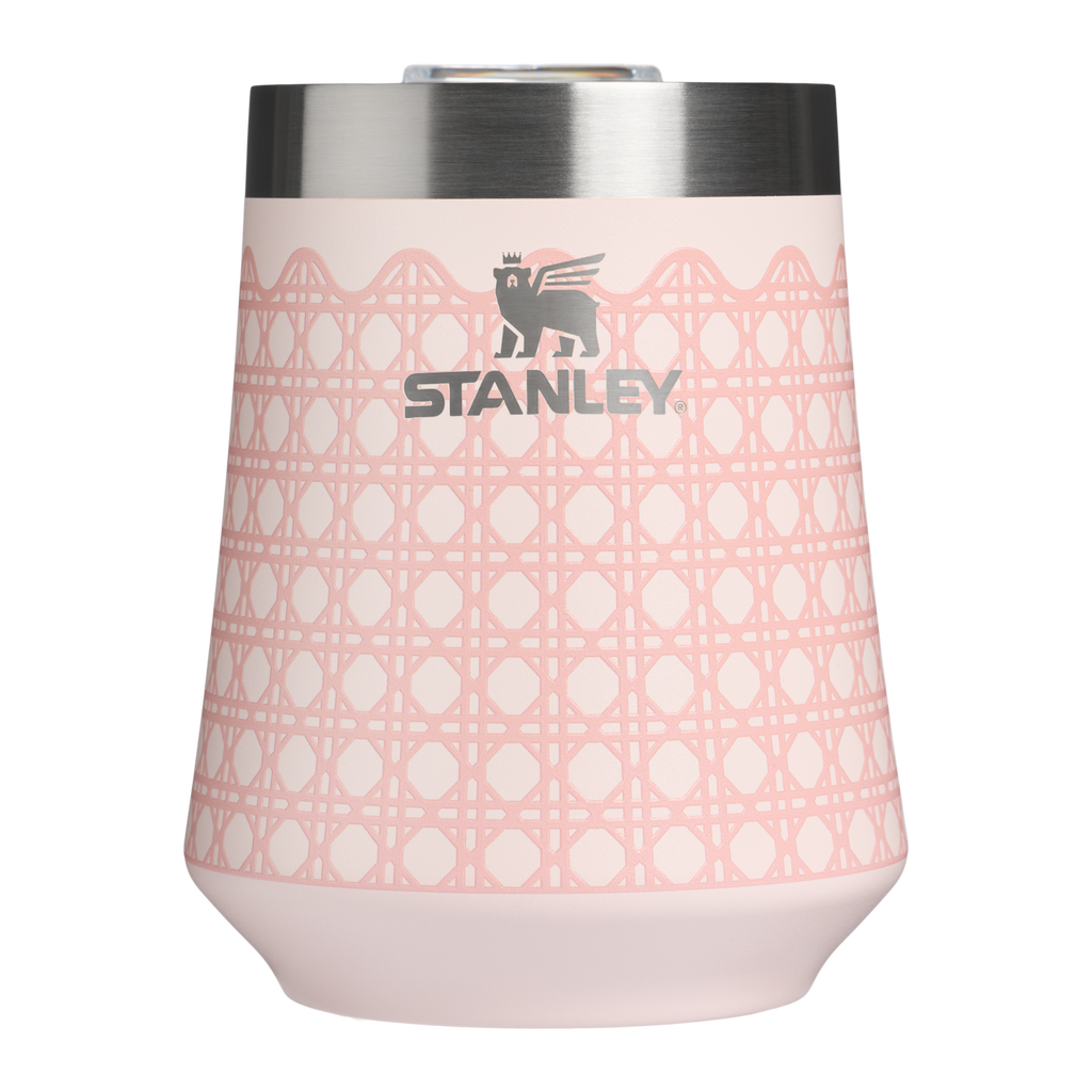 Elegant Stemless The Reserve Wine Tumbler D352C - Premium Insulated Egg-Shaped Wine Glass for Outdoors - Rose Quartz Rattan