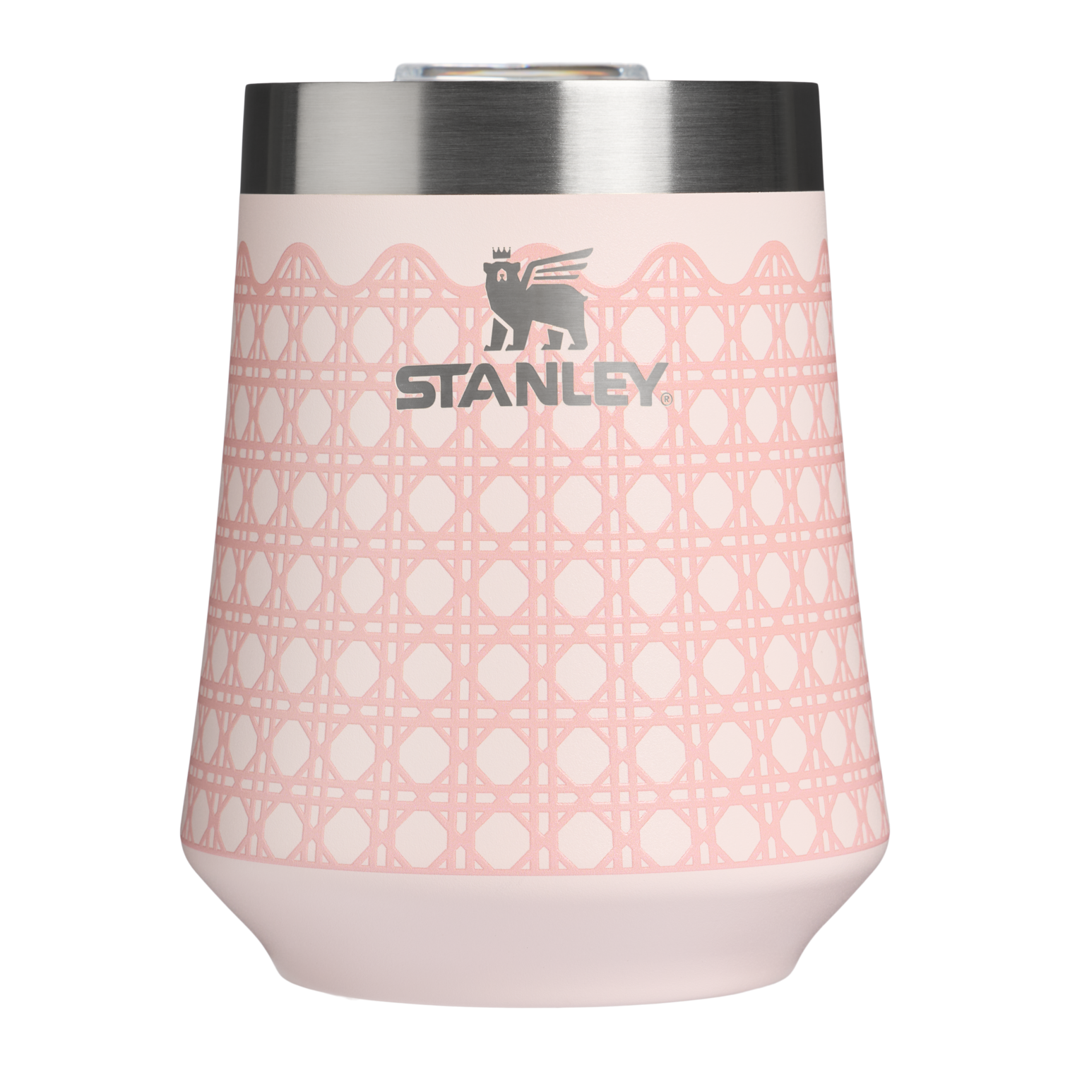 Elegant Stemless The Reserve Wine Tumbler D352C - Premium Insulated Egg-Shaped Wine Glass for Outdoors - Rose Quartz Rattan