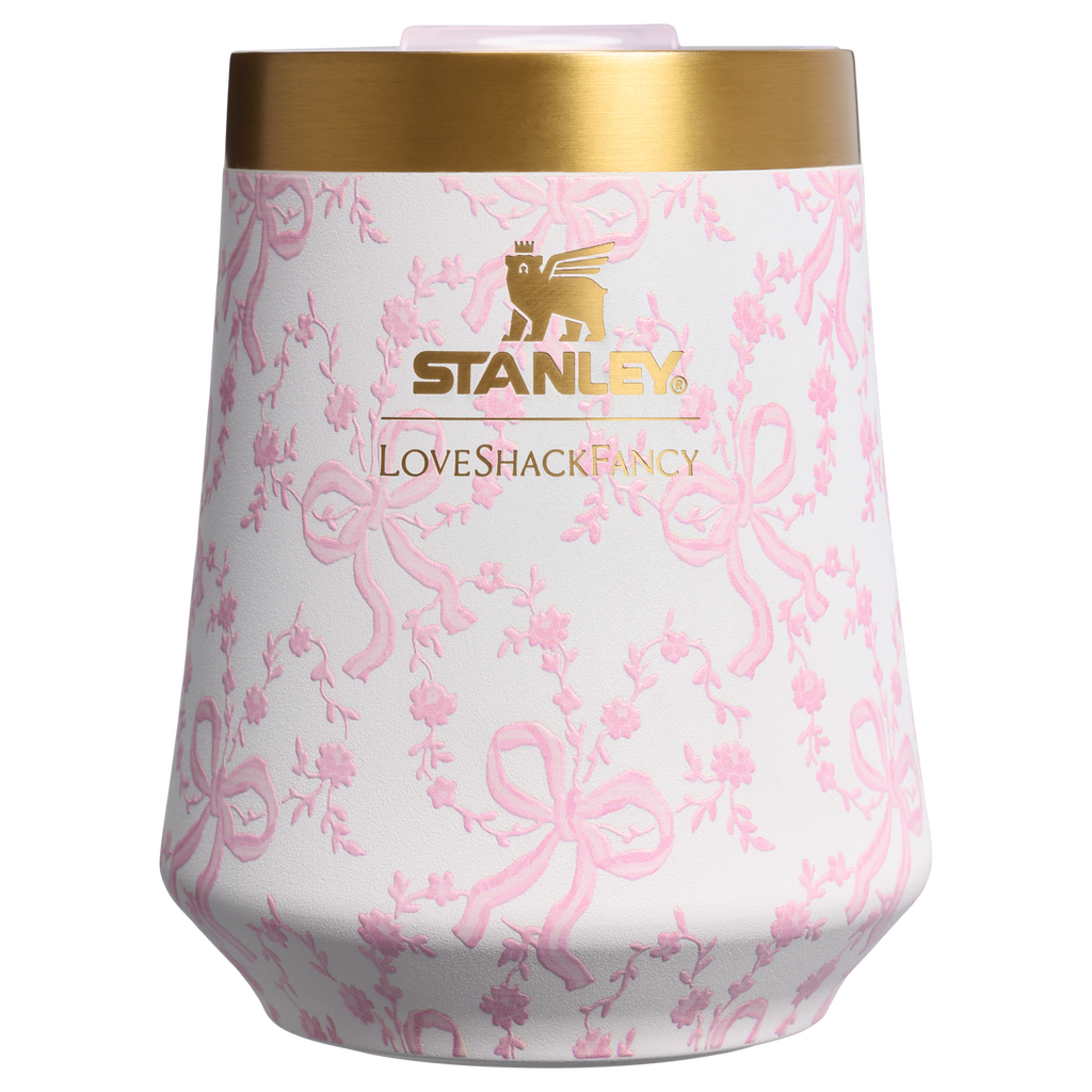 Shatterproof Luxury Stanley 1913 x LoveShackFancy Holiday Reserve Wine Tumbler D367F - Shatterproof Flavor-Preserving Cocktail Tumbler with Lid - Coquette Bow Chantilly
