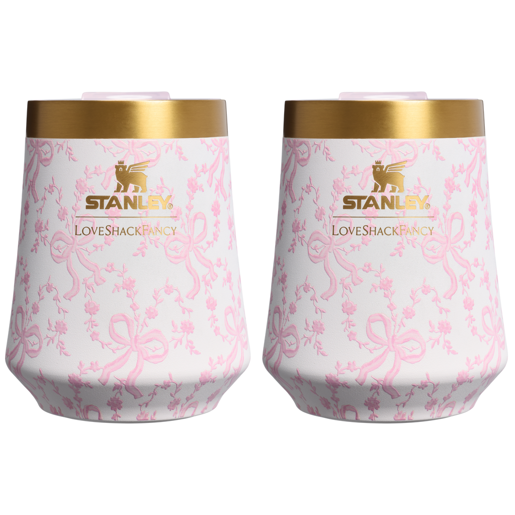 Vacuum Insulated Wine Stanley 1913 x LoveShackFancy Holiday The Reserve Wine Tumbler Set | 2-pack D205C - Elegant Stemless Vacuum Insulated Wine Tumbler - Coquette Bow Chantilly