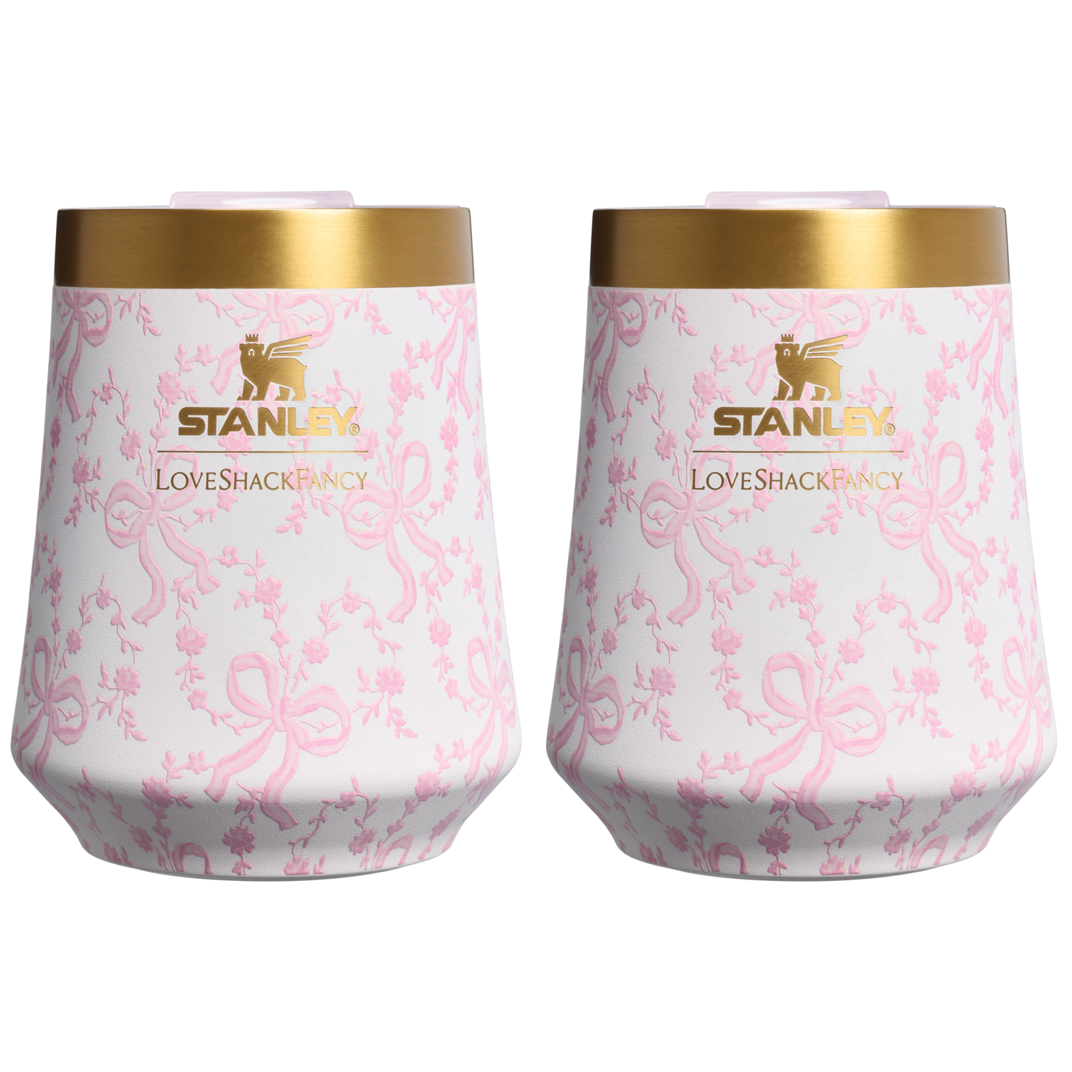 Vacuum Insulated Wine Stanley 1913 x LoveShackFancy Holiday The Reserve Wine Tumbler Set | 2-pack D205C - Elegant Stemless Vacuum Insulated Wine Tumbler - Coquette Bow Chantilly