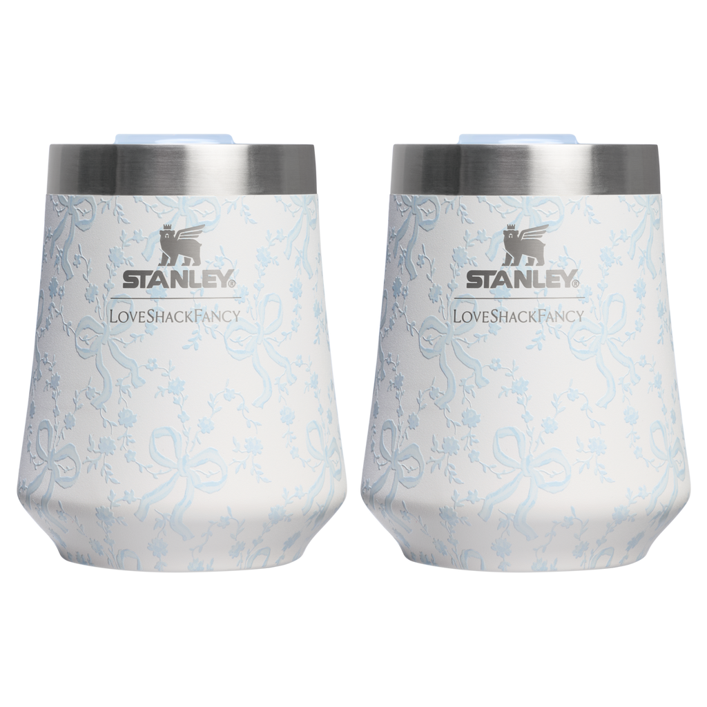 Vacuum Insulated Wine Stanley 1913 x LoveShackFancy Holiday The Reserve Wine Tumbler Set | 2-pack D205C - Elegant Stemless Vacuum Insulated Wine Tumbler - Coquette Bow Winter Ice