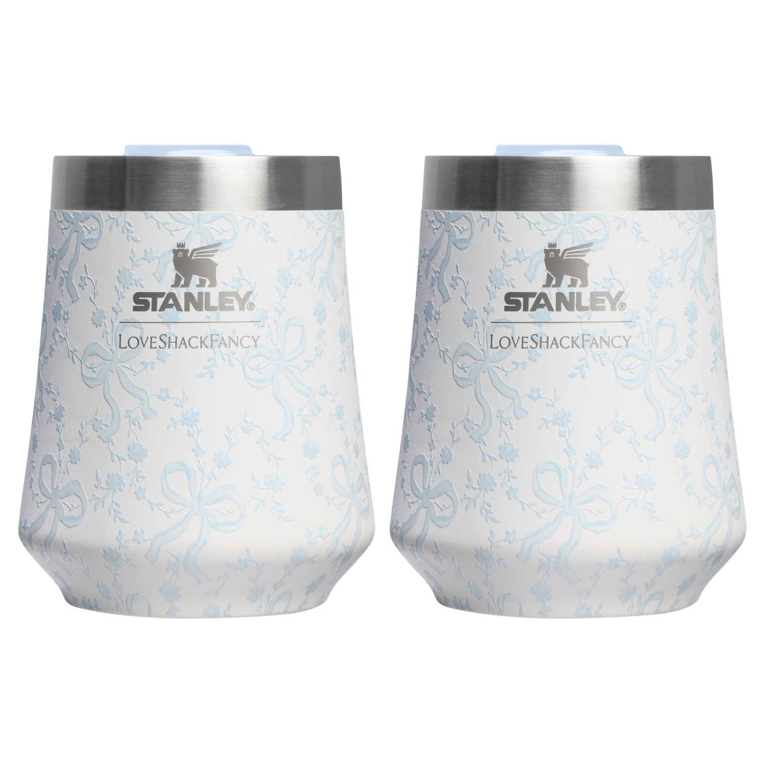 Vacuum Insulated Wine Stanley 1913 x LoveShackFancy Holiday The Reserve Wine Tumbler Set | 2-pack D205C - Elegant Stemless Vacuum Insulated Wine Tumbler - Coquette Bow Winter Ice