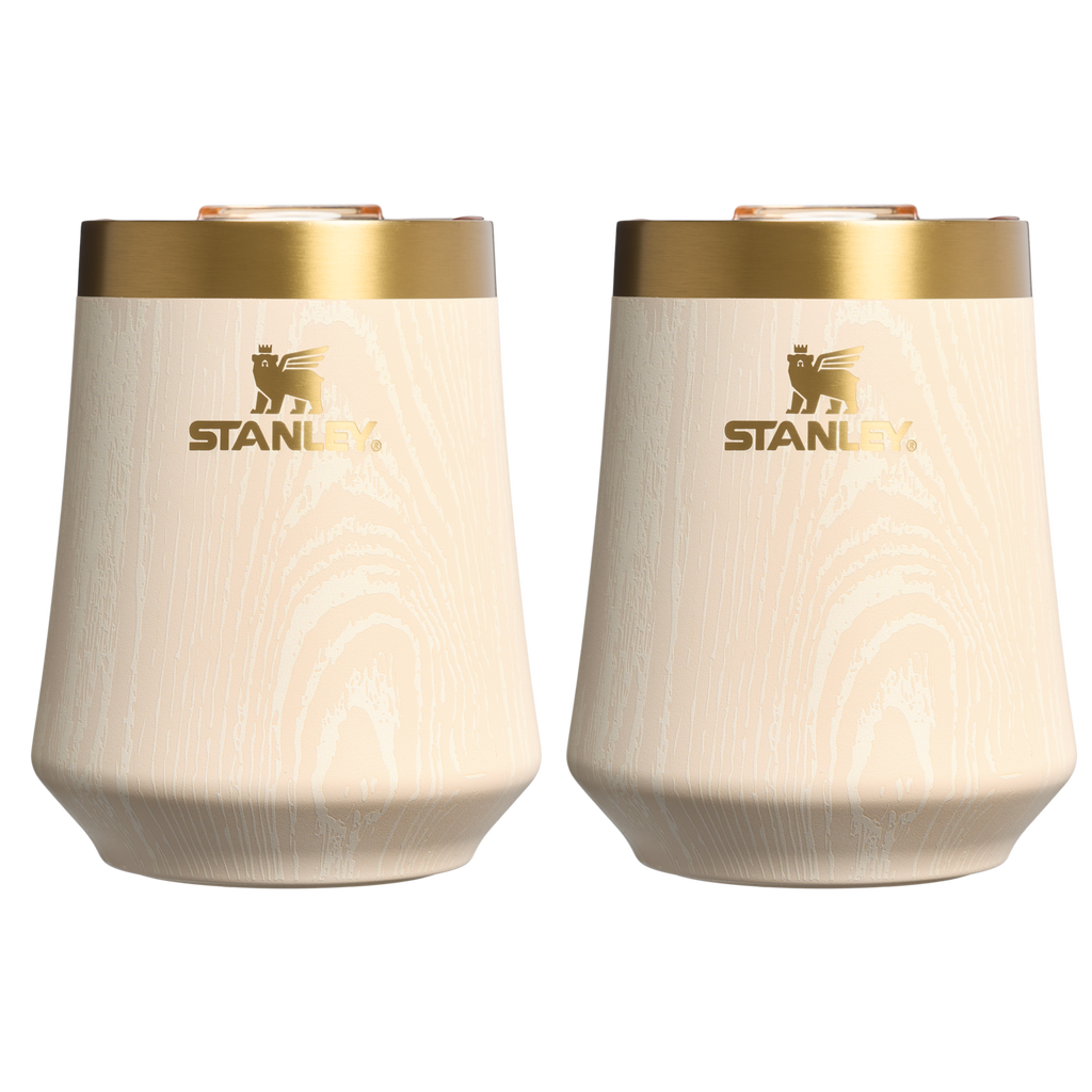 Vacuum Insulated Wine The Cheers & Cheer Reserve Wine Tumbler | 2-pack D190T - Shatterproof Flavor-Preserving Cocktail Tumbler with Lid - Birch Woodgrain